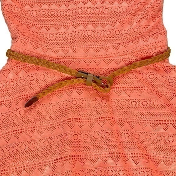 Ya Los Angeles Skater Dress Womens Medium Orange A Line Lace Overlay Flare Mini - Picture 4 of 16